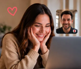Long-distance couple connecting over a video call