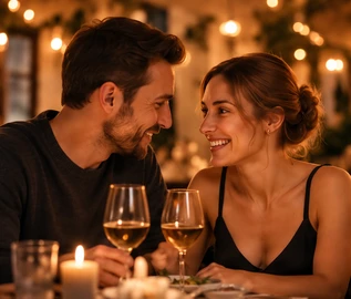 Married couple enjoying a cozy evening date together
