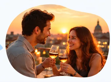 Couple smiling during their date at sunset