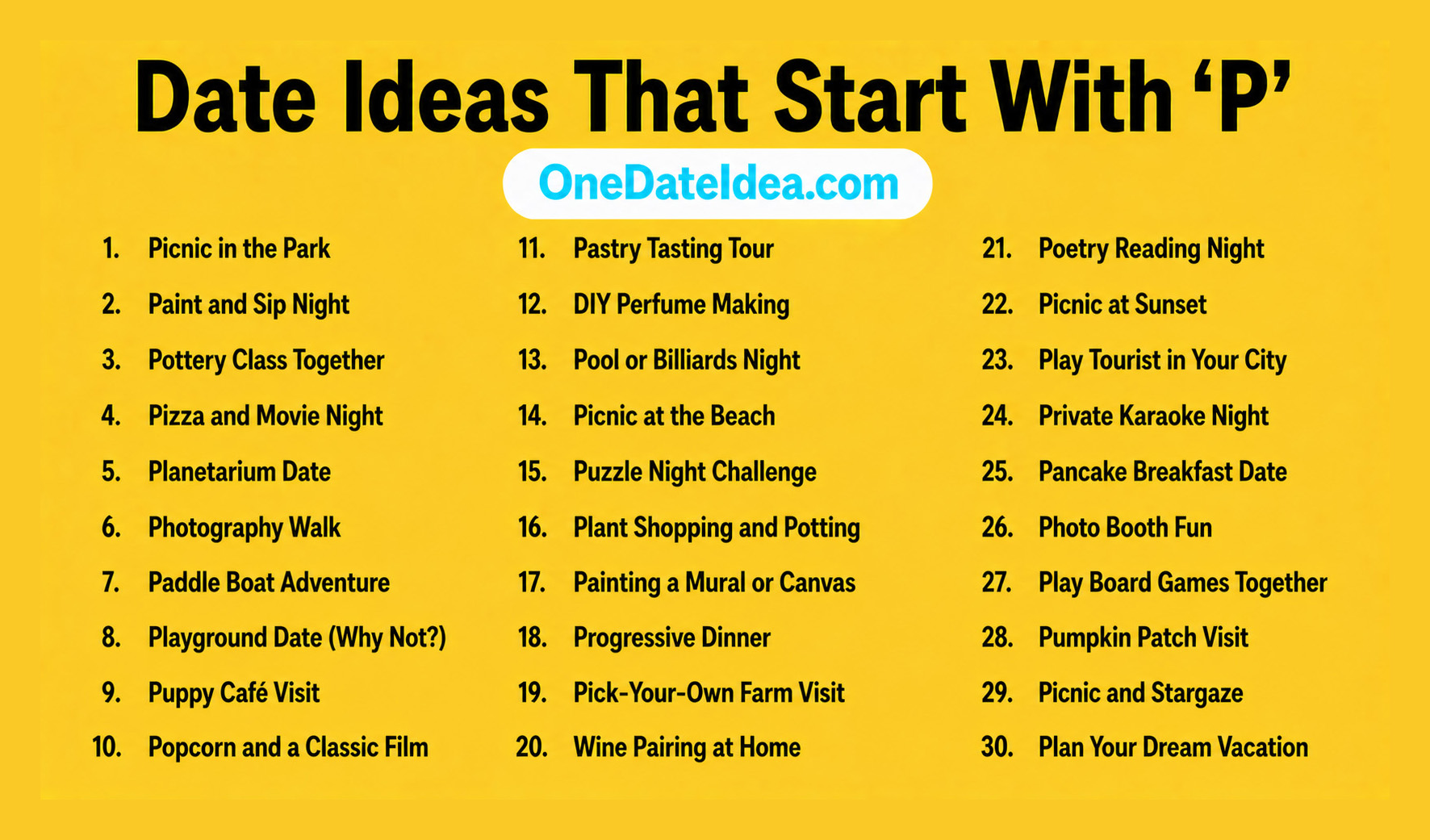 Date Ideas Starting with P