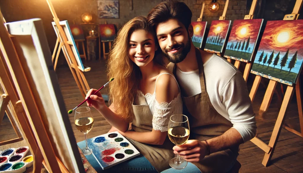 Wine and Painting Date at a Local Studio